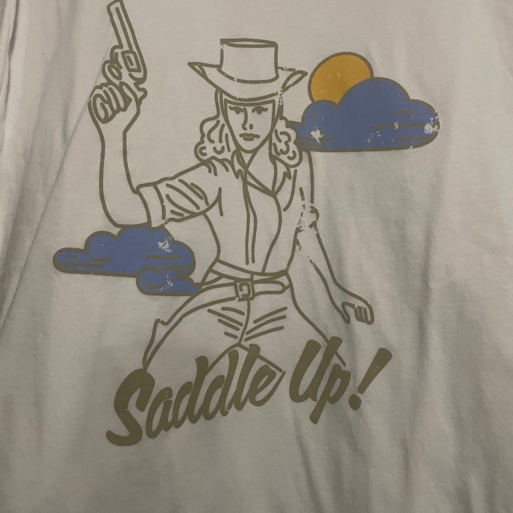 West + Wild Womens Graphic Tee T Shirt Saddle Up Cowgirl Western Design White M
